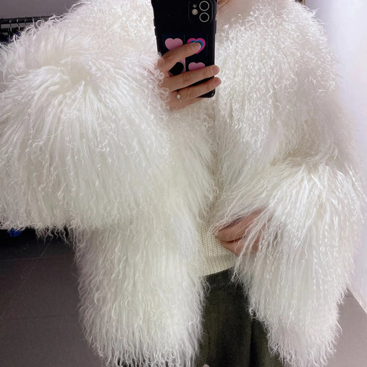 100% Genuine Fur Plush Shaggy Coat