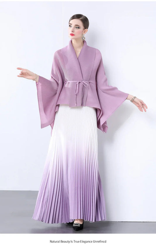 100% Real Pleated 2-Piece Long Skirt Set