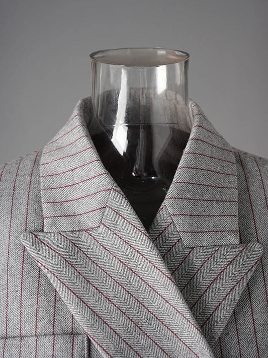 Asymmetric Pinstripe Blazer - Gray Tailored Fit